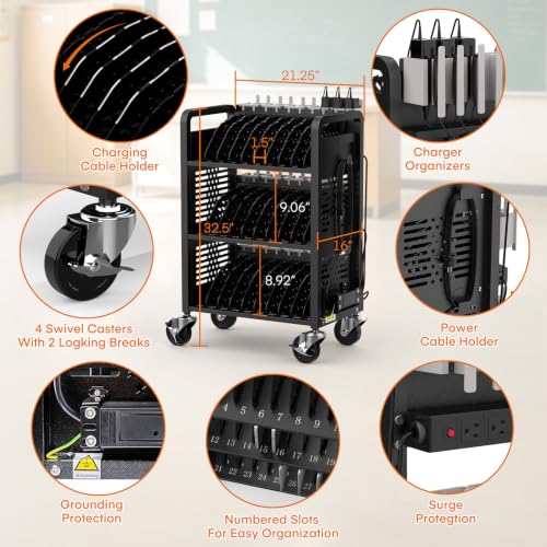 Meteteel 30 Device Open Charging Cart for Chromebook iPad Tablet Laptop