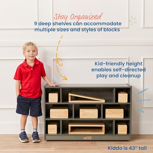 ECR4Kids Mobile Building Block Storage Cabinet, Medium, Classroom Furniture, Grey Wash