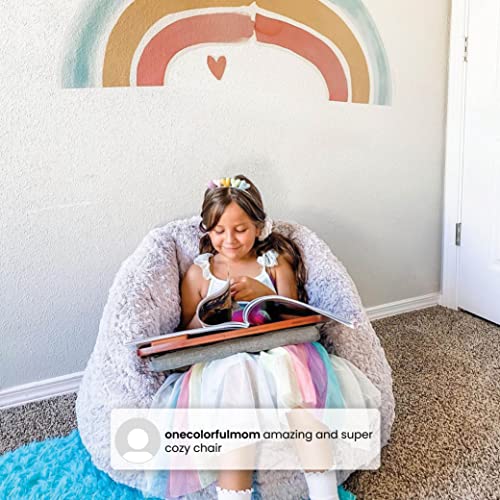 Delta Children Cozee Fluffy Chair and Bamboo Lap Desk Set, Kid Size Chair for Kids Up to 10 Years, Fits Up to 15.6", Laptops & Most Tablets, Ideal for Homework, Travel & More, Grey