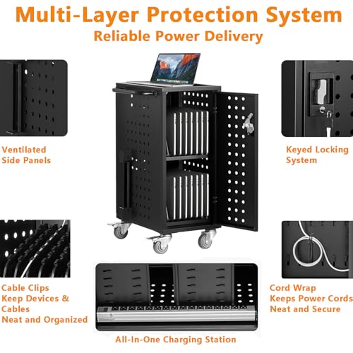 Garvee Laptop Charging Cart Up to 15.6" Device, 16 Charging Station Cart with Lock & Key for Office, Classroom