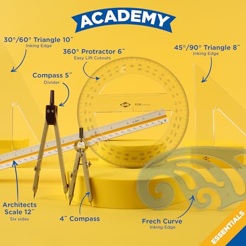 ALVIN Academy Drafting, Drawing and Design Essentials Kit | 13 Pieces | Class Tools for Geometry, Architecture and Engineering Students | - Model DDKE2