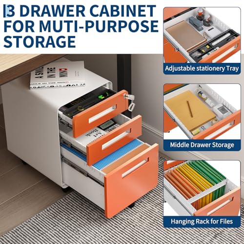 TrailBlaze 3-Drawer Mobile Metal File Cabinet with Lock, Fully Assembled