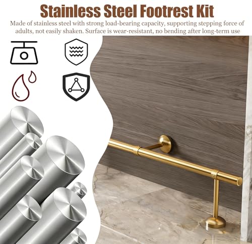 3 4 5 6 7 ft Extra-long Customizable Bar Foot Rail, Heavy Duty Coffee Shop Counter Footrest Hardware, Brushed Gold Home Bar Foot Rail(87cm/2.9ft)