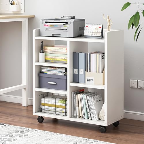 Book Shelf 5 Cube Short Bookshelf Bookcase, File Cabinet Filing Storage Cabinets, Low Shelf Cubbies Book Case with 360° Wheels and Dividers, Cube Organizer Shelf for Home Office (Warm White)