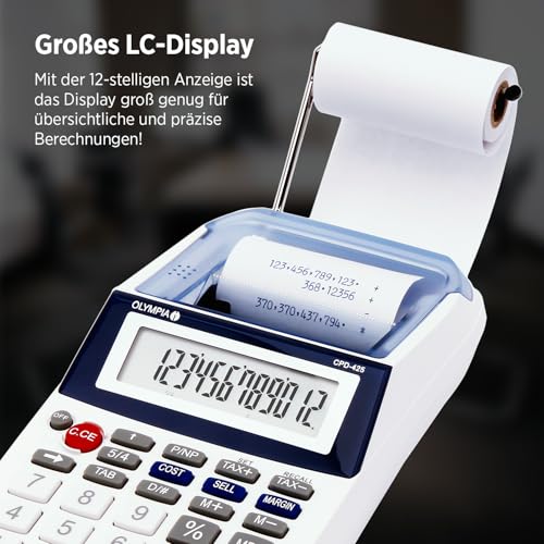 Olympia CPD 425 Calculator Printer 12-Digit LCD 119.9 x 102.2 x 45.7 mm