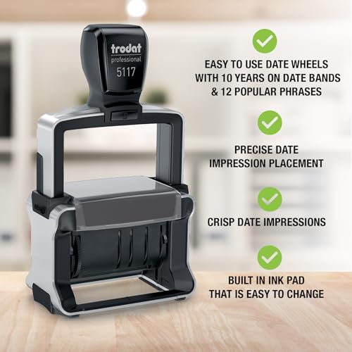 Trodat Professional 12 Phrase Dater Self-Inking Stamp, 2 1/4 x 3/8, Black