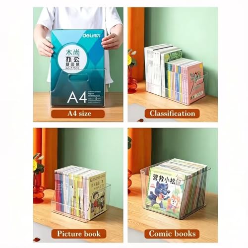 2Pcs Clear Book Storage Desk book Organizer Book Display Case, Large Arylic Storage Containers with Handle For Books, Files, Food, Cosmetics, bathing articles