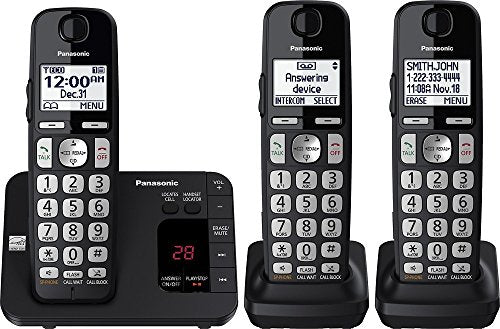 Panasonic DECT 6.0 Expandable Cordless Phone System with Answering Machine and Call Blocking - 3 Handsets - KX-TGE433B (Black)