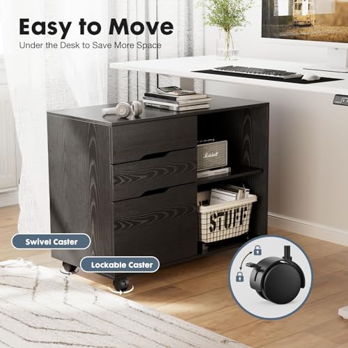 DUMOS File Cabinet with 3 Drawers, Wood Under Desk Storage Printer Stand