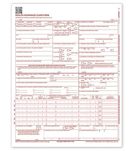 CMS 1500 - HCFA 1500 Insurance Claim Forms (New Version 02/12), Medical Insurance, 8-1/2" X 11" - 500 Sheets (By Park Forms)