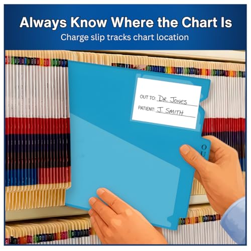 Doctor Stuff - Center Tab Vinyl Out Guides, Diagonal Cut Front Pocket, Top Charge Out Slip Pocket, Plastic File Folder, Letter Size 9" x 13-1/4", Light Blue, 100/Box