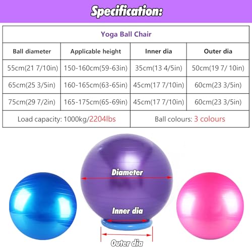 SRNSAEB Core Ball Chair for Your Office with Replacement Ball, Workout Ball Home Gym/Balance Ball Desk Chairs for Adults, to Fitness Yoga Pregnancy(Blue,55cm (21 7/10in))