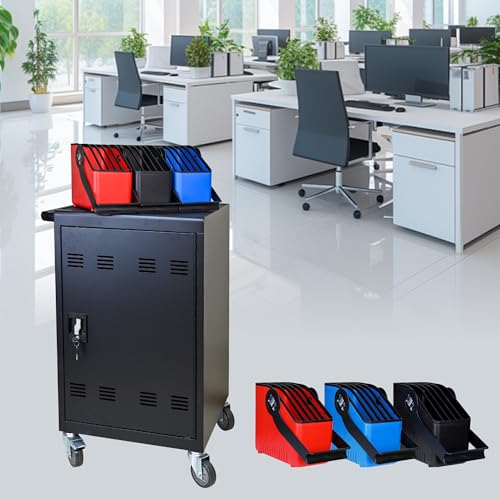 ZEYUXWT Mobile Device Charging Cart, 32 Tablet Storage Cabinet with Baskets, Rolling Laptop Charging Station, Black