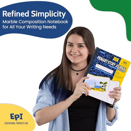 12 Pack - EPI Primary Ruled Composition Notebook Black - 200 Pages (100 Sheets), 9-3/4 x 7-½ - Classroom Back to School Supplies, Heavy Duty, Durable Hardcover Office Notebooks, Sewn