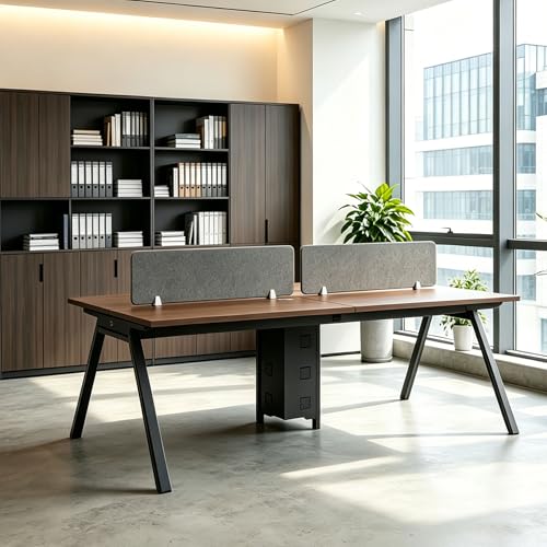 CUFEFi 4-Person Office Cubicle Desk,Office Cubicle Workstation with Privacy Panels & Cable Management,Collaborative Staff Desk with Mute Dividers,Durable Computer Table for Home, Office (Walnut)