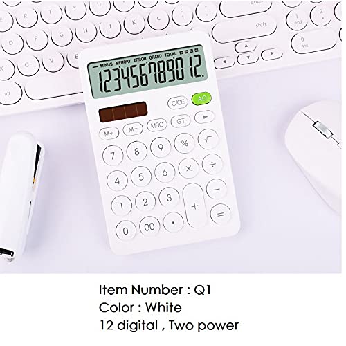 TEOYETTSF 12 Digit Desk Calculator Large Buttons Financial Business Accounting Tool White Big Buttons Battery and Solar Power(Black)