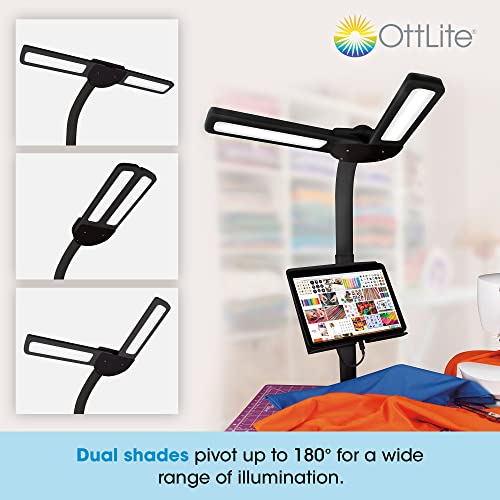 OttLite Dual Shade LED Floor Lamp with Adjustable Stand, Black