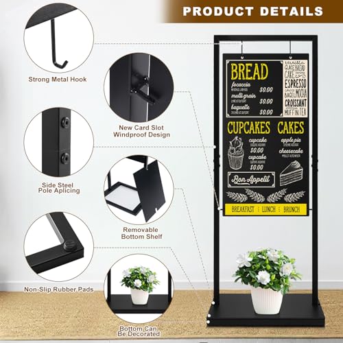 Large Chalkboard Signs with Stand, 47 x 20 Inch Heavy-Duty Double-Sided Windproof Chalkboard, Hanging Metal Easel Chalk Board with Base for Outdoor Business, Cafe, Wedding and Vendor