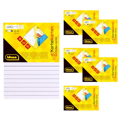 Idena 90362 - Index Cards A5, 600 Pieces Lined, Flashcards Made of 180 g/m² FSC Mix Paper in White, for School and Office