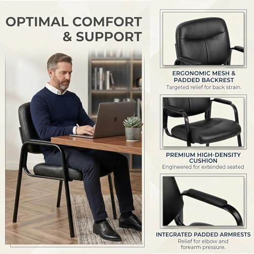 Kindbear Waiting Room Chairs, PU Leather Padded Arms, Set of 4