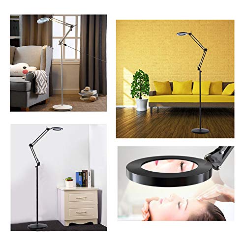 8X LED Magnifier Clip Floor Standing Lamp,360°Swivel Base Adjustable Arm Stable Basereading Magnifying Glass- for Beauty, Salon, Tattoo, Nail, Dental, Reading and Skincare