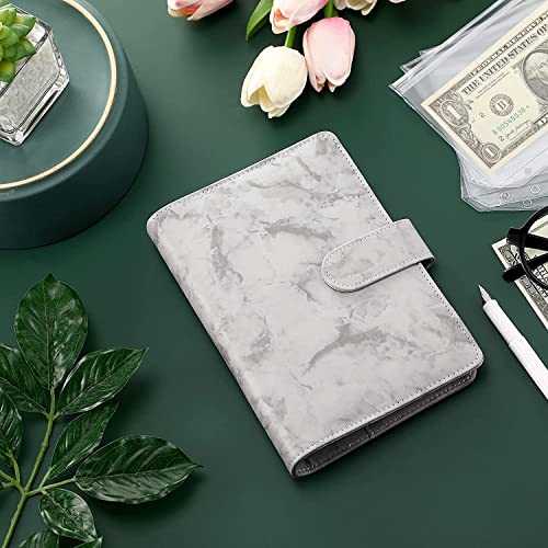 GFHSKRPL A6 PU Leather Binder Budget Planner Notebook Folder with 12 Pieces Binder Zipper Pocket Personal Cash Budget Envelopes System(D)