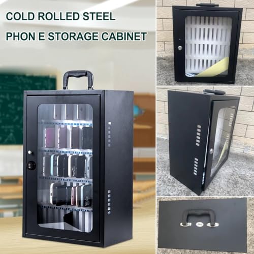 PetterShop Stainless Steel Wall Mounted Phone Boxt,Phone Storage Cabinet,with Lock & Soft Lining, Pocket Chart Cell Phone Holder for Classroom (Color : Black, Size : 60)