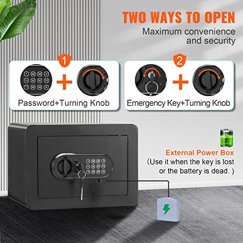 VEVOR Safe 0.5 Cubic Feet Steel Security Safe with Digital Keypad and 2 Keys, Wall-Mounted Cabinet Safe Protect Cash, Gold, Jewelry, Documents for Home, Hotel, 13.8 x 9.8 x 9.8 inches