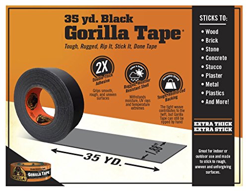 Gorilla Black Duct Tape, 1.88" x 35 yd, Black, (Pack of 5)
