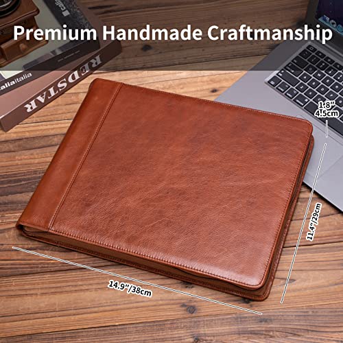 Geslun Custom Leather 7 Ring Check Binder Zippered, 3-On-A-Page for 9 x 13”
