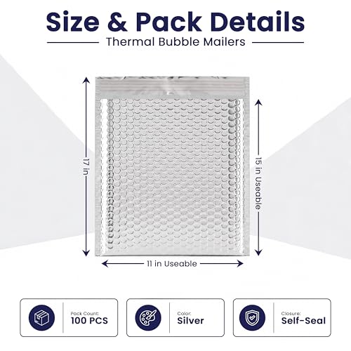 Waterproof Self-Seal Insulated Foil Thermal Bubble Mailers 11x15, 100-Pack