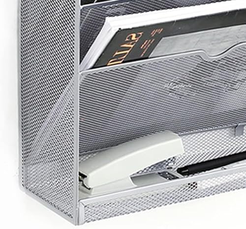 DOIBG 5 Tier Vertical Wall File Organizer Metal Mesh Wall Mount Hanging File Holder with Hanging Hole Paper Document Magazine Rack for Office Home School, Silver