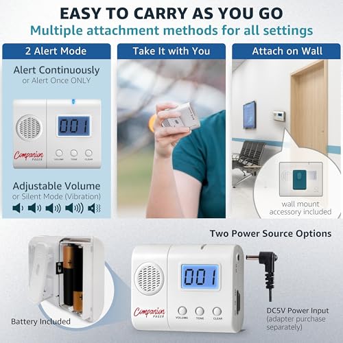 SYNLETT Wireless Caregiver Pager System with 6 Call Buttons and LCD Pager