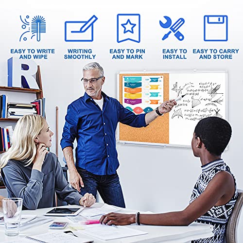 Magnetic White Board and Cork Board Combo 36" x 24" Aluminum Frame