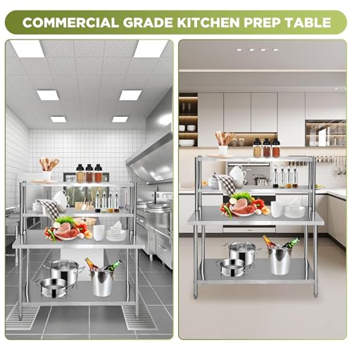 biosplot 48'' x 24'' Stainless Steel Table for Prep & Work with Overshelves