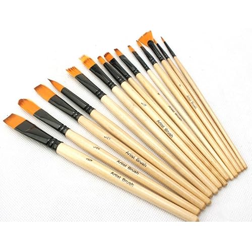 BXFIRS Nylon Hair Gouache Art Brush Set 14 Combination Acrylic Paintbrush Sets(D)