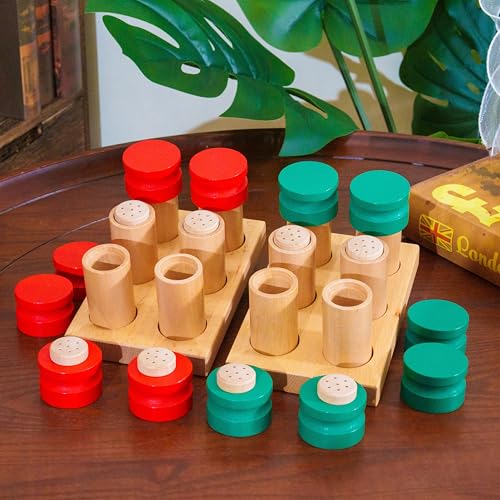 Montessori Smelling Bottles Empty - 6 Pair Set Beechwood, Montessori Sensorial Materials for Kids, Olfactory Sensory Toys for Homeschool Preschool, Wooden Smell Jars with Guide for Natural Scents