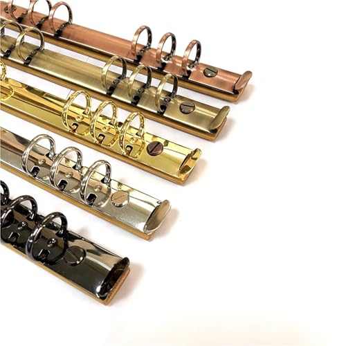 Ring Clips 5PCS A5 Metal Ring Binder Clips with Bamboo Back Panel 6 Detachable Buckle Loose-Leaf Binding Strip for Data Book Album Notebook(Black,Inner Diameter 15mm)