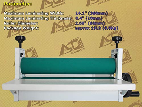 INTBUYING Manual Cold Laminator 14in Cold Roll Laminating Machine, All Metal Frame, 0.4in Max Laminating Thickness,Rubber Roller for Flim Cold Laminating