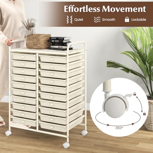 LDAILY Rolling Cart with Drawers, Classroom Storage for Teacher,White