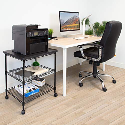 Mount-It! Printer Stand With Wheels | 3-Tier Large Printer Cart With Storage Shelves For 3D & Laser Printer, Scanner, Heat Press | Rolling Metal Utility Table For Home and Office Use, 200 Lbs Capacity