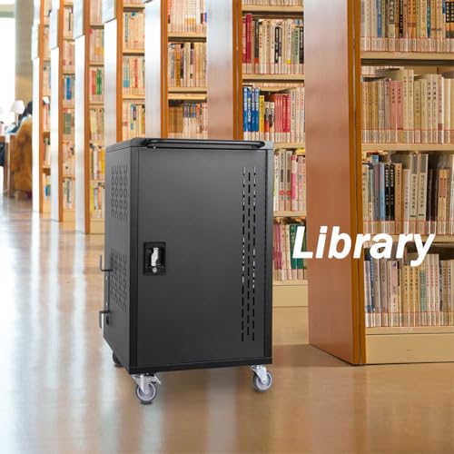 YATON 32-Slot Mobile Charging Cart for Laptops & Tablets up to 15.6", Locking Chromebook Charging Station with Wheels, Steel Charging Storage Cart for Classroom & Office, Black