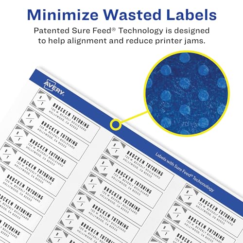 Avery Printable Return Address Labels with Sure Feed, 0.5" x 1.75", White, 20,000 Blank Mailing Labels (05967)