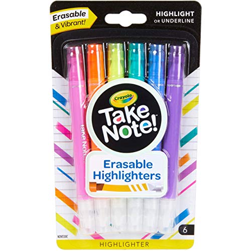 Crayola Take Note Erasable Highlighters, Cool School Supplies, Chisel Tip Markers, 6 Count, Pack of 12