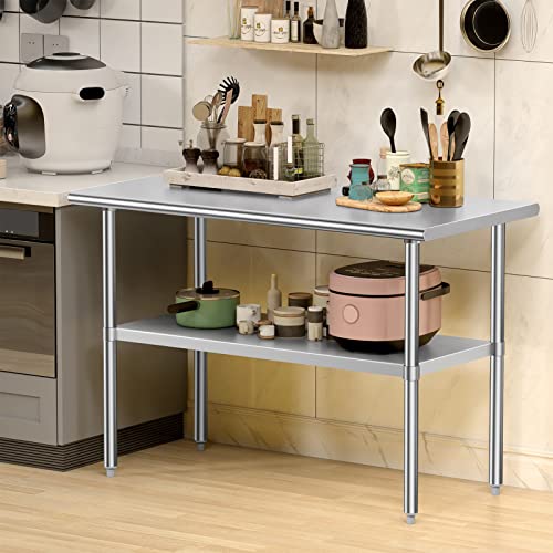Stainless Steel Table for Prep & Work, 30x48 Inches, Metal Commercial Heavy Duty Table with Adjustable Under Shelf for Restaurant, Home and Hotel