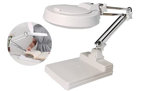 INTBUYING 20X Magnifying Glass with Light and Stand,110V Folding LED Desk Lamp Amplification Magnifier, 5" White Glass Lens,Adjustable Table Magnifier with Light, for Reading and Working