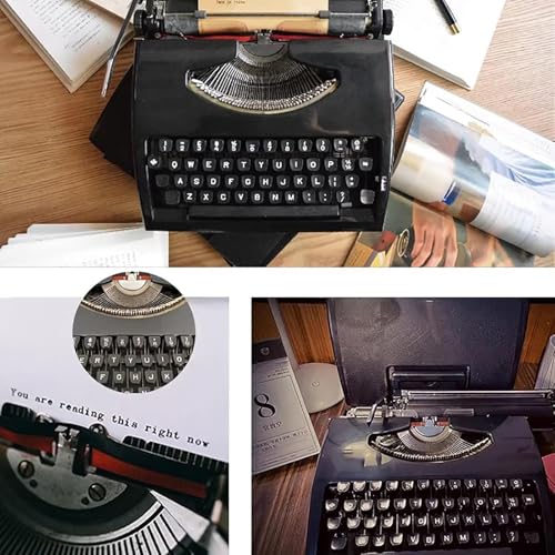 Vintage Mechanical Typewriter Manual Writing Machine Portable with Ribbon Carry Case, Old Fashioned Retro English Keyboard for Creative Letters Notes Traditional Gift(Khaki)