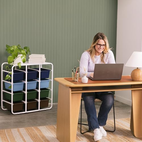 ECR4Kids 4-Tier Storage Rack with 12 Cubby Bins 4x3, Multipurpose Organization, Earthtone