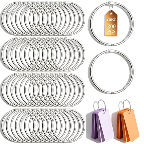 200Pack Loose Leaf Binder Rings 2 Inch Bulk Metal Rings for Index Cards Key