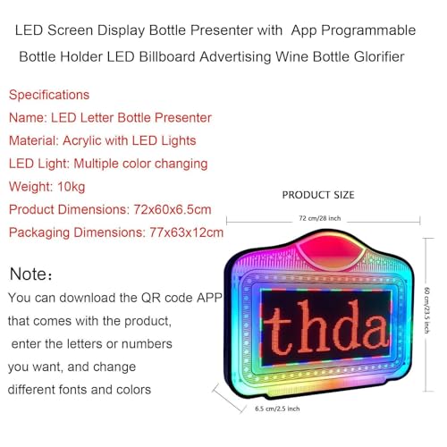 LMYYDES Led Lighted Display, Bottle Service Sign, with App Programmable, Remote Control/App Edit Your Own Rolling Message，Led Board Bottle Presenter